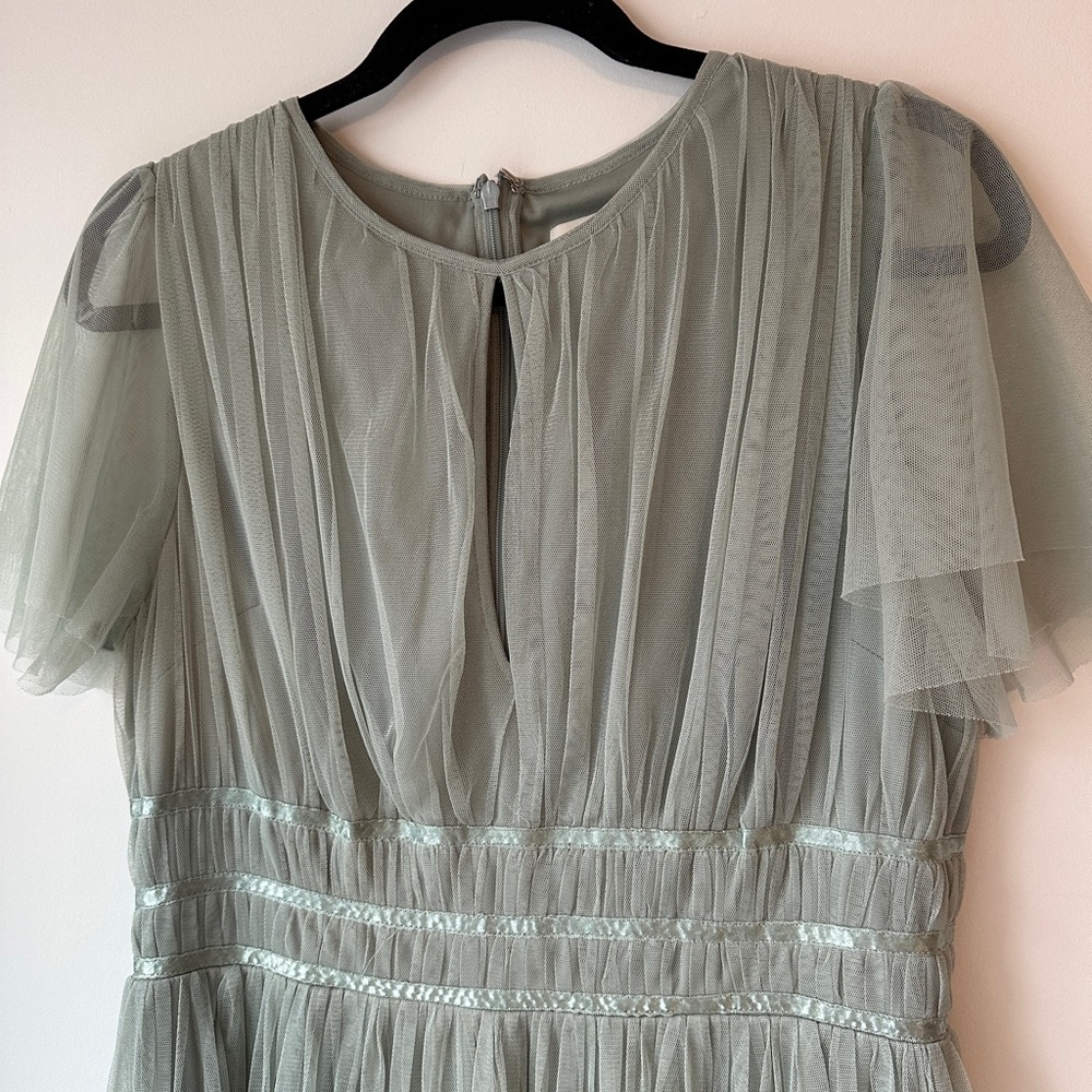 Sheer Pleated Maxi Dress in Sage Green